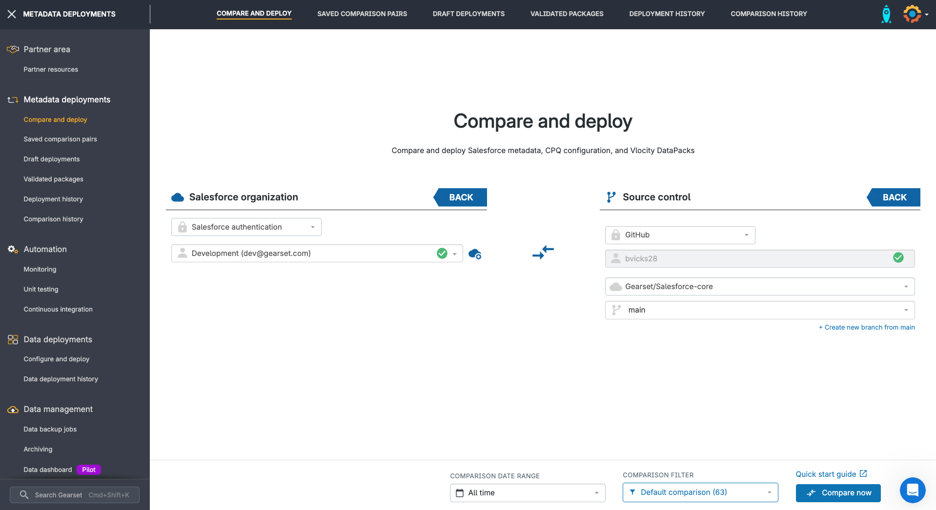 Select source control as your target metadata location and pick a repository to connect