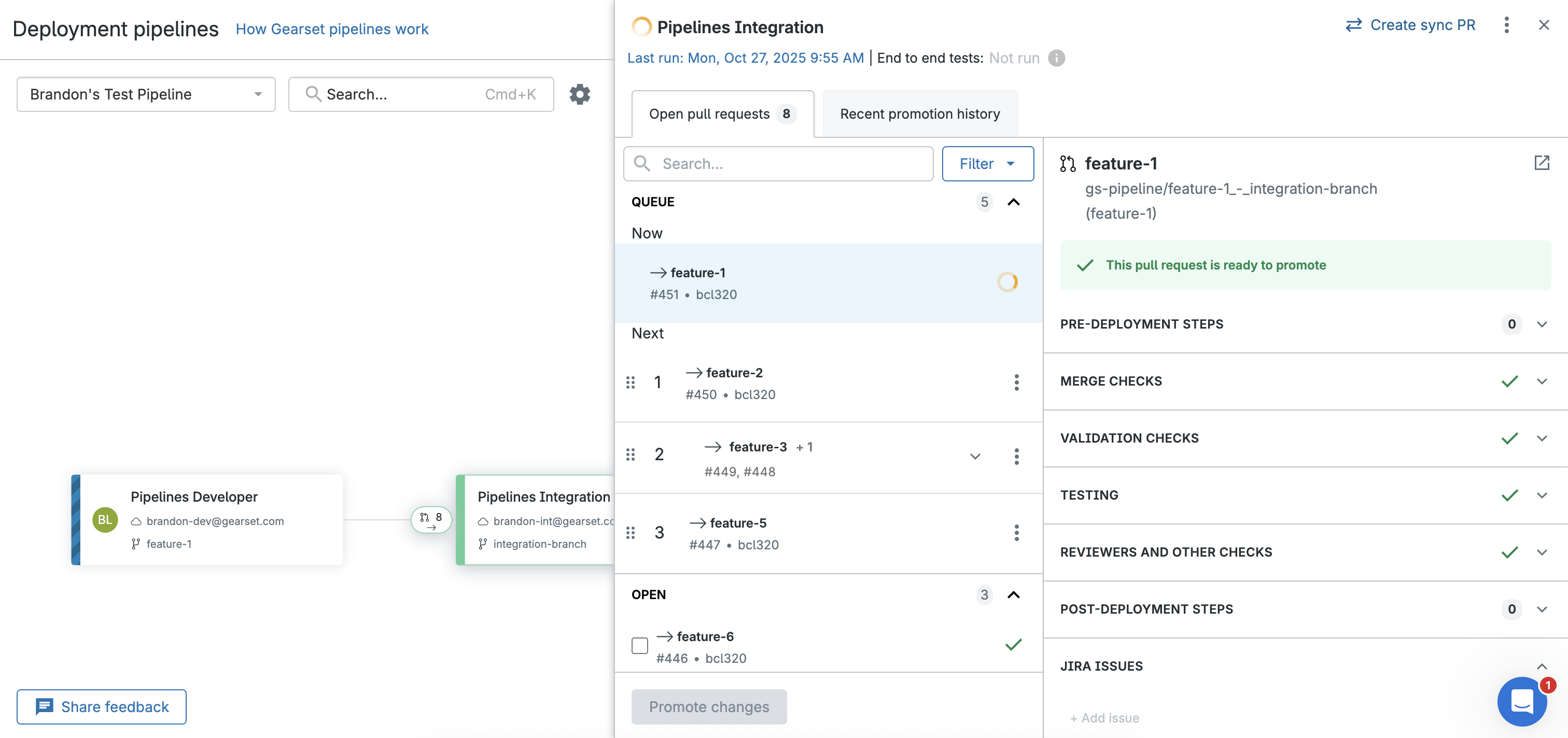 Gearset Pipelines view highlighting how PR Queuing removes contention and streamlines merges for enterprise teams.