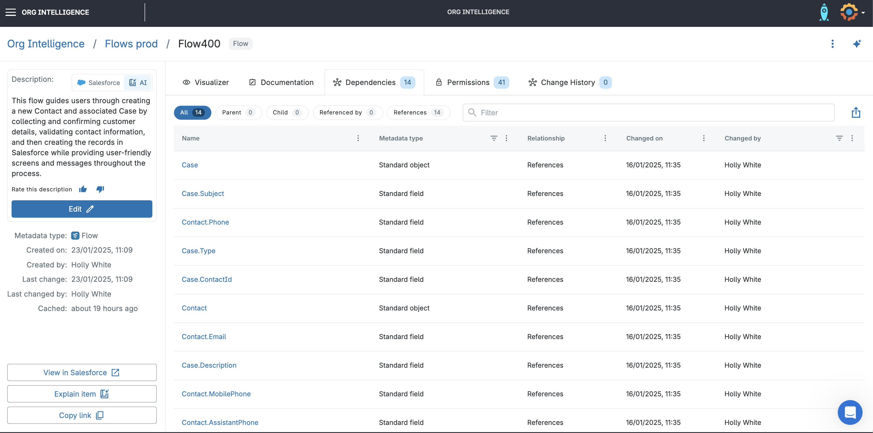 Gearset lists all dependencies for any piece of metadata