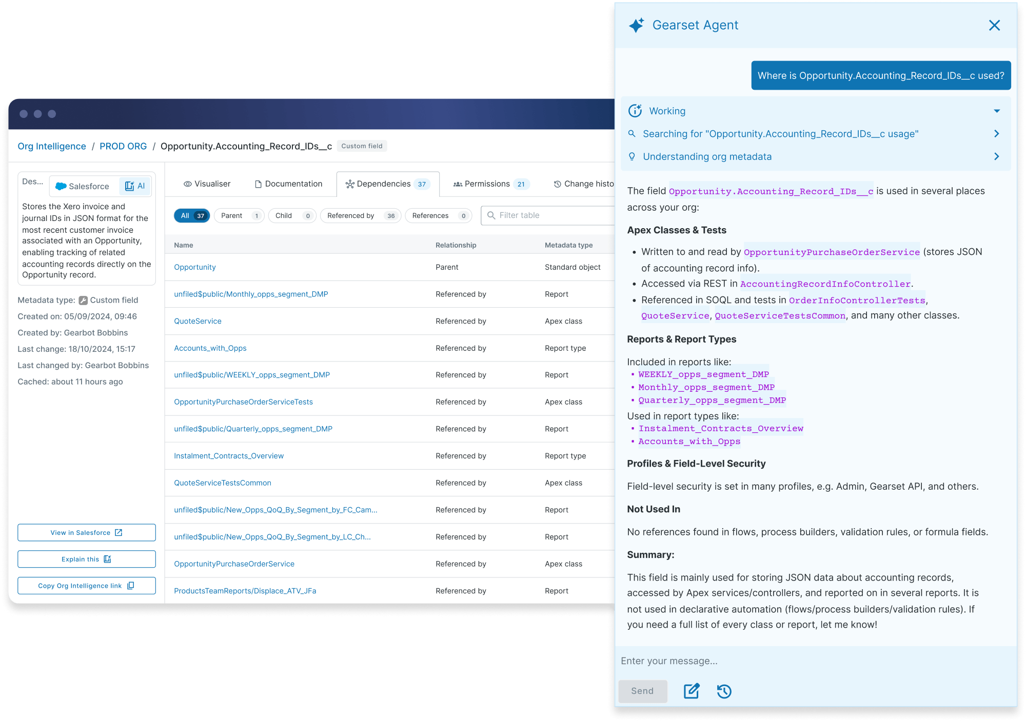 Org Intelligence UI in Gearset