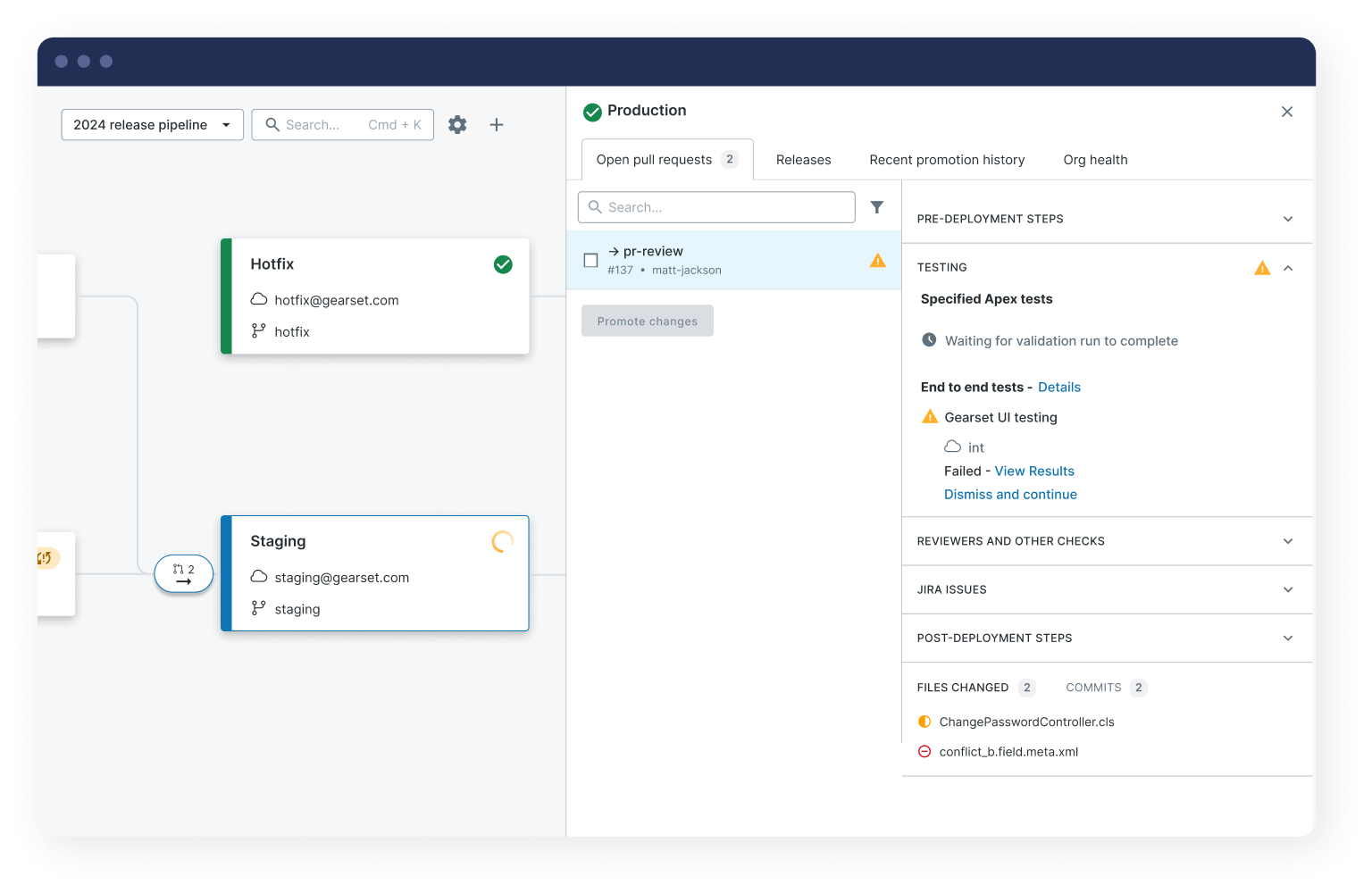 Pipelines UI in Gearset