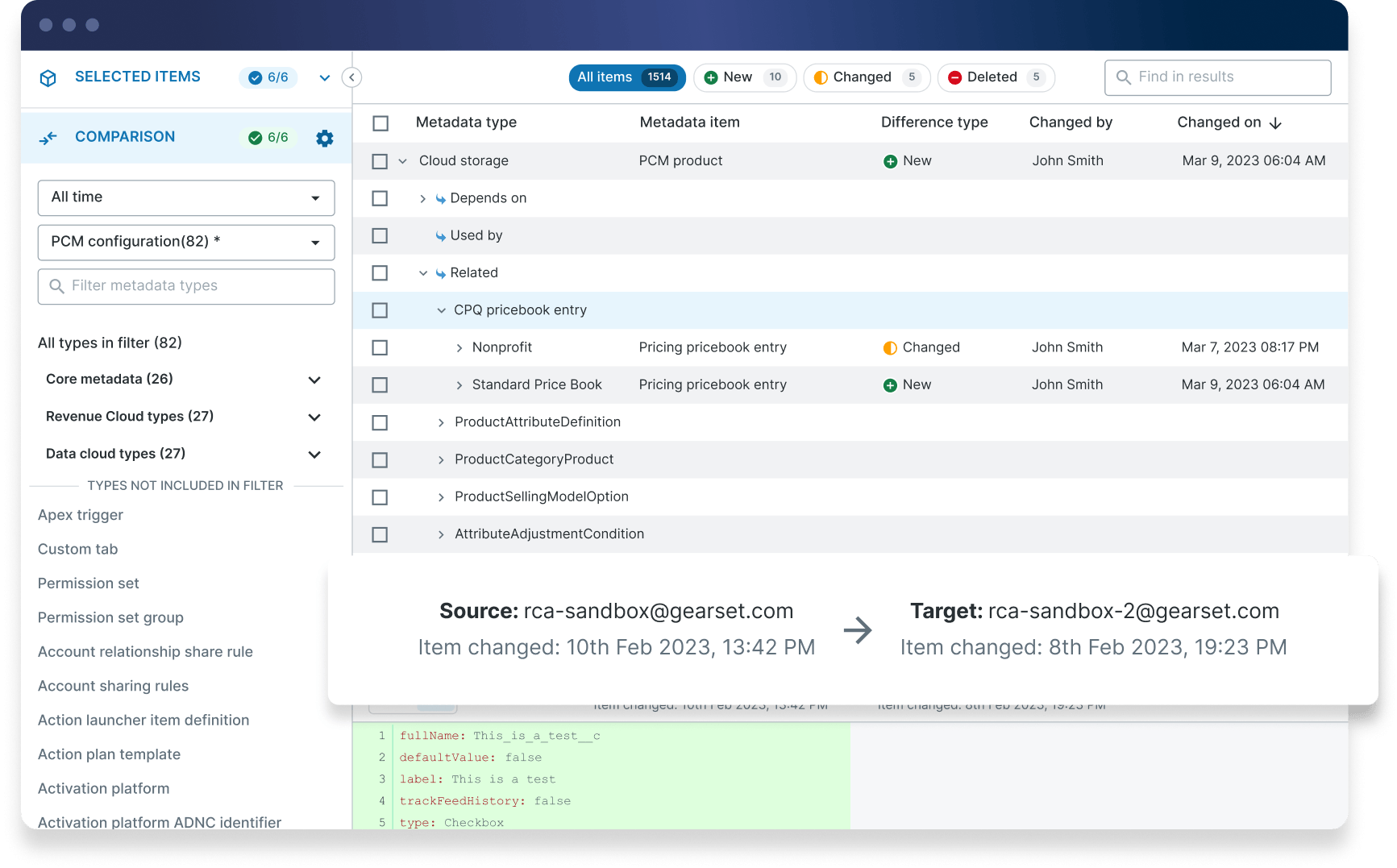 Compare and deploy data alongside metadata